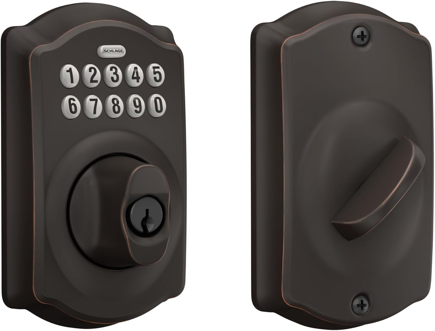 Schlage Electronic Keypad Deadbolt Lock, Camelot Trim, Aged Bronze