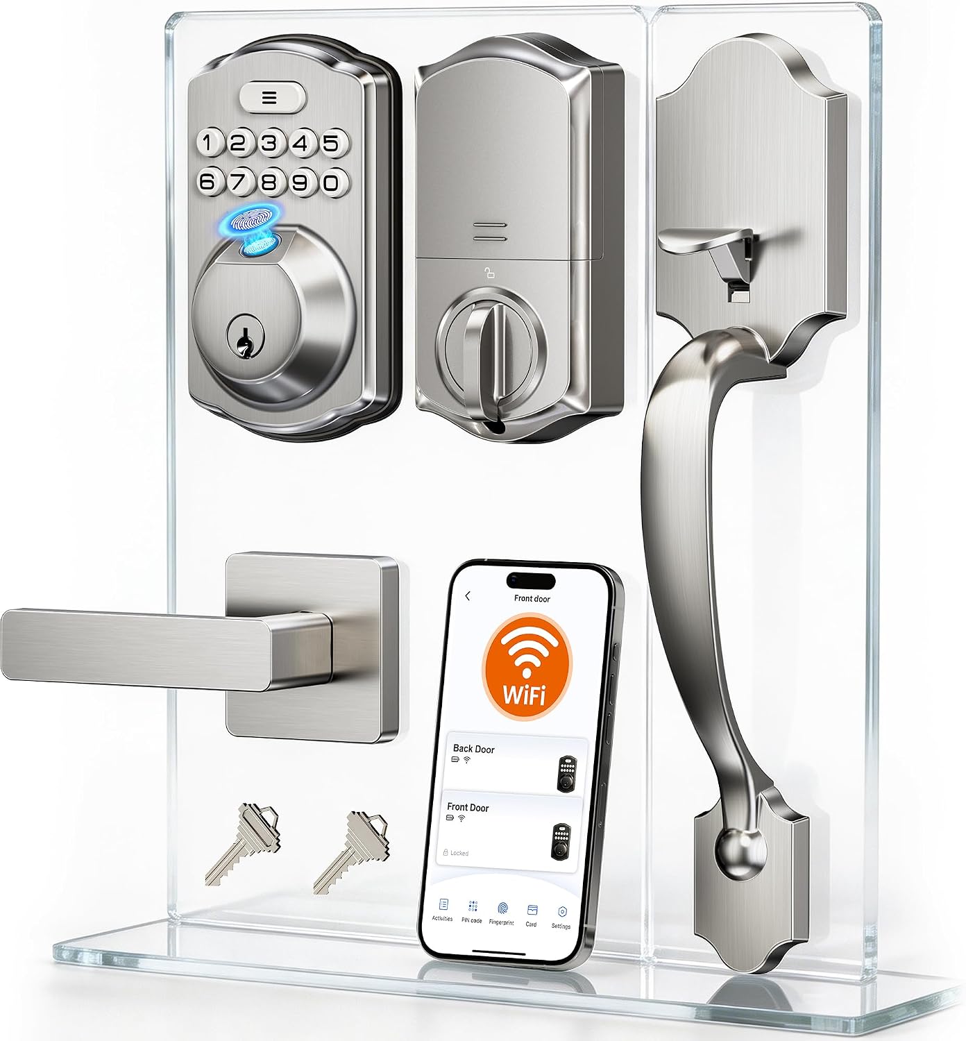 Veise VE012W-H Wi-Fi Smart Front Door Lock Set with Handle, Satin Nickel