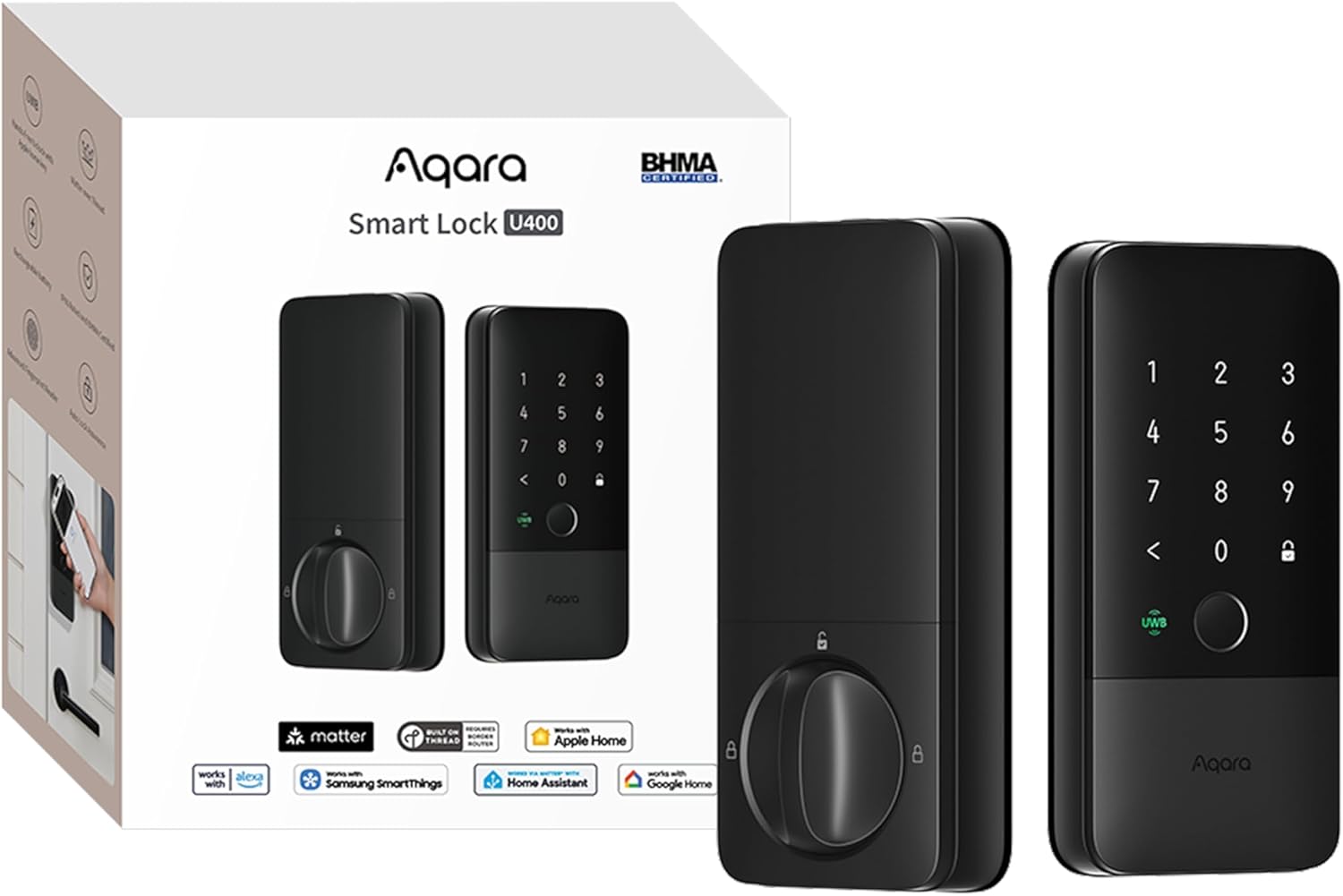 Aqara UWB Smart Lock U400, Apple Home Key, Fingerprint Deadbolt, Black
