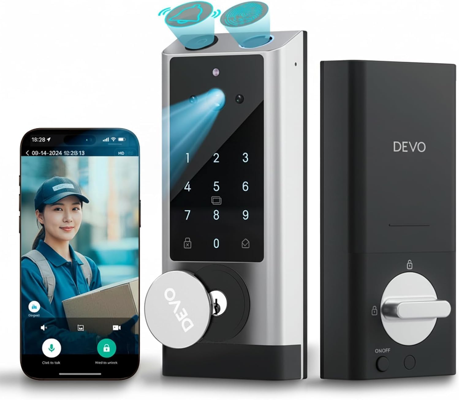 Devo G1 Video Smart Lock with Camera & Doorbell, Fingerprint Keyless Entry