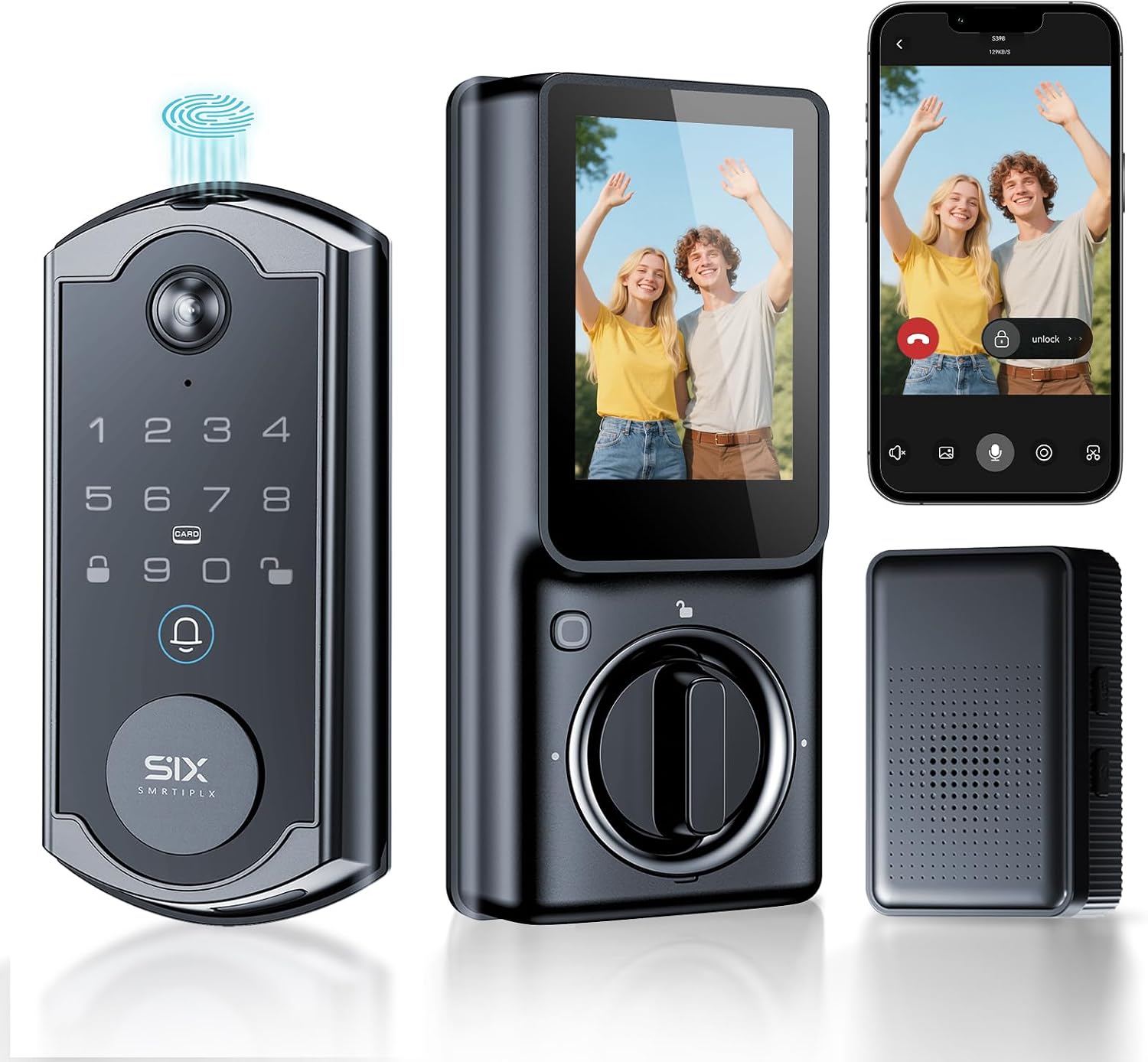 S398 Video Smart Lock, 4-in-1 Fingerprint Door Lock with Camera & Video Doorbell, Wi-Fi Deadbolt, Indoor Display Monitor, App Remote Control, Easy Installation, Chime Included-2026 Upgrade