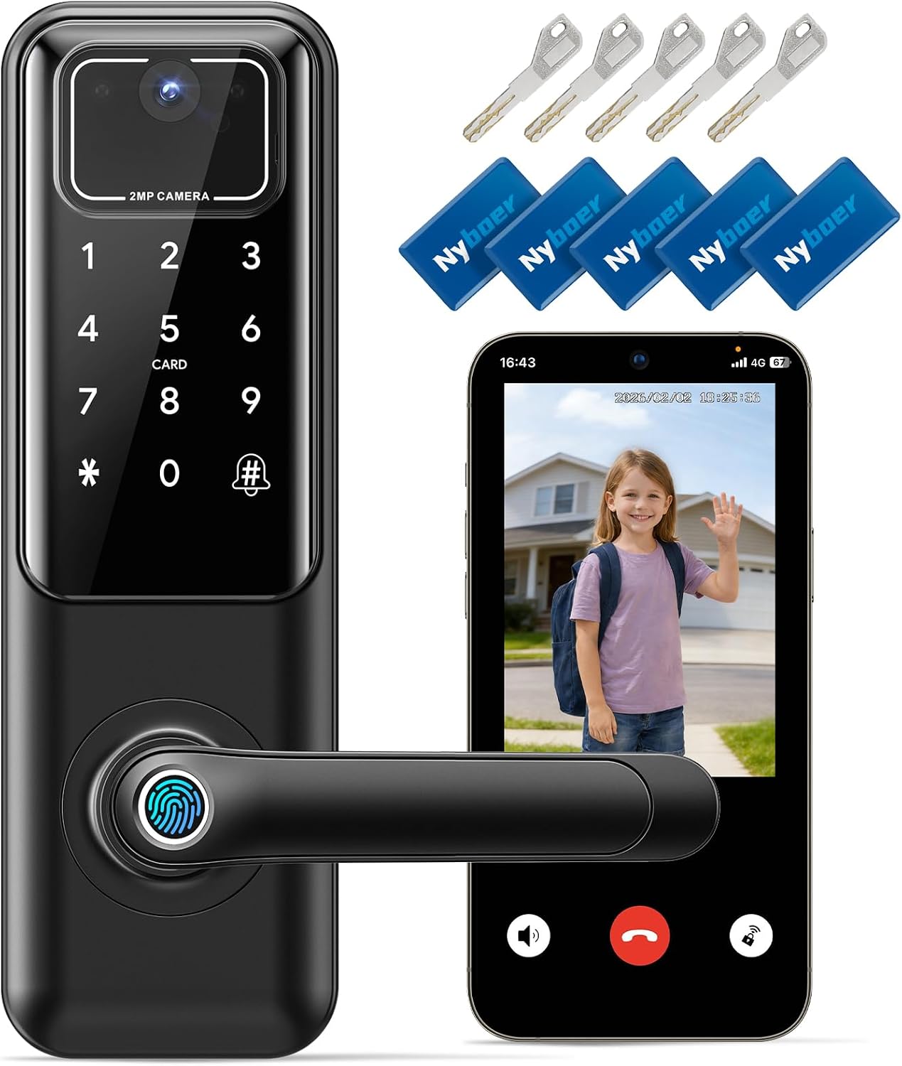 WiFi Video Smart Keypad Door Lock with Camera and Doorbell, Keyless Entry