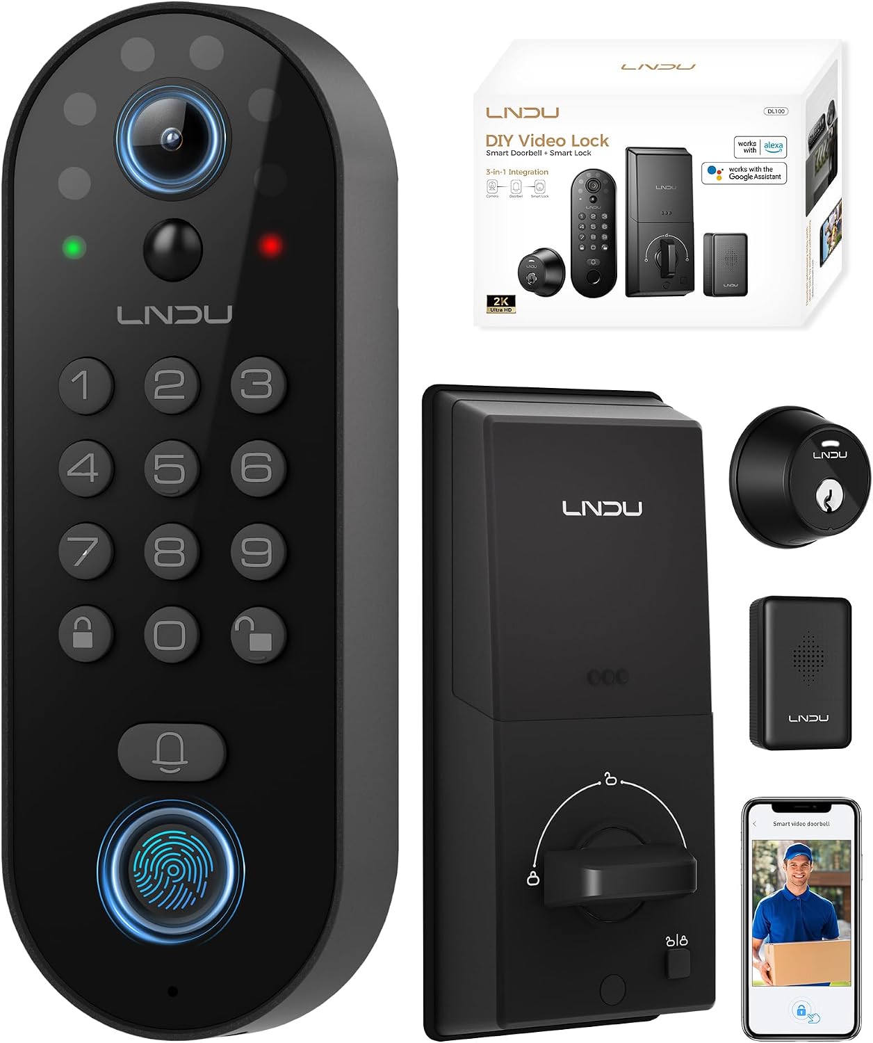 Smart Video Door Lock with 2K Camera, Fingerprint &amp; Keypad